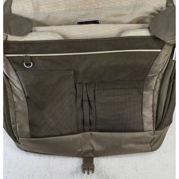 TUMI T-Tech Messenger Large Crossbody Laptop Carry Bag Olive Green Brown
